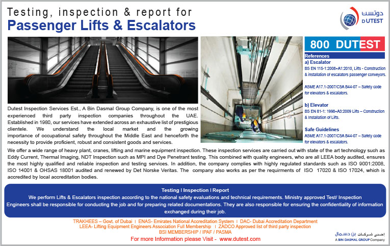 Testing, inspection & report for Passenger Lifts & Escalators